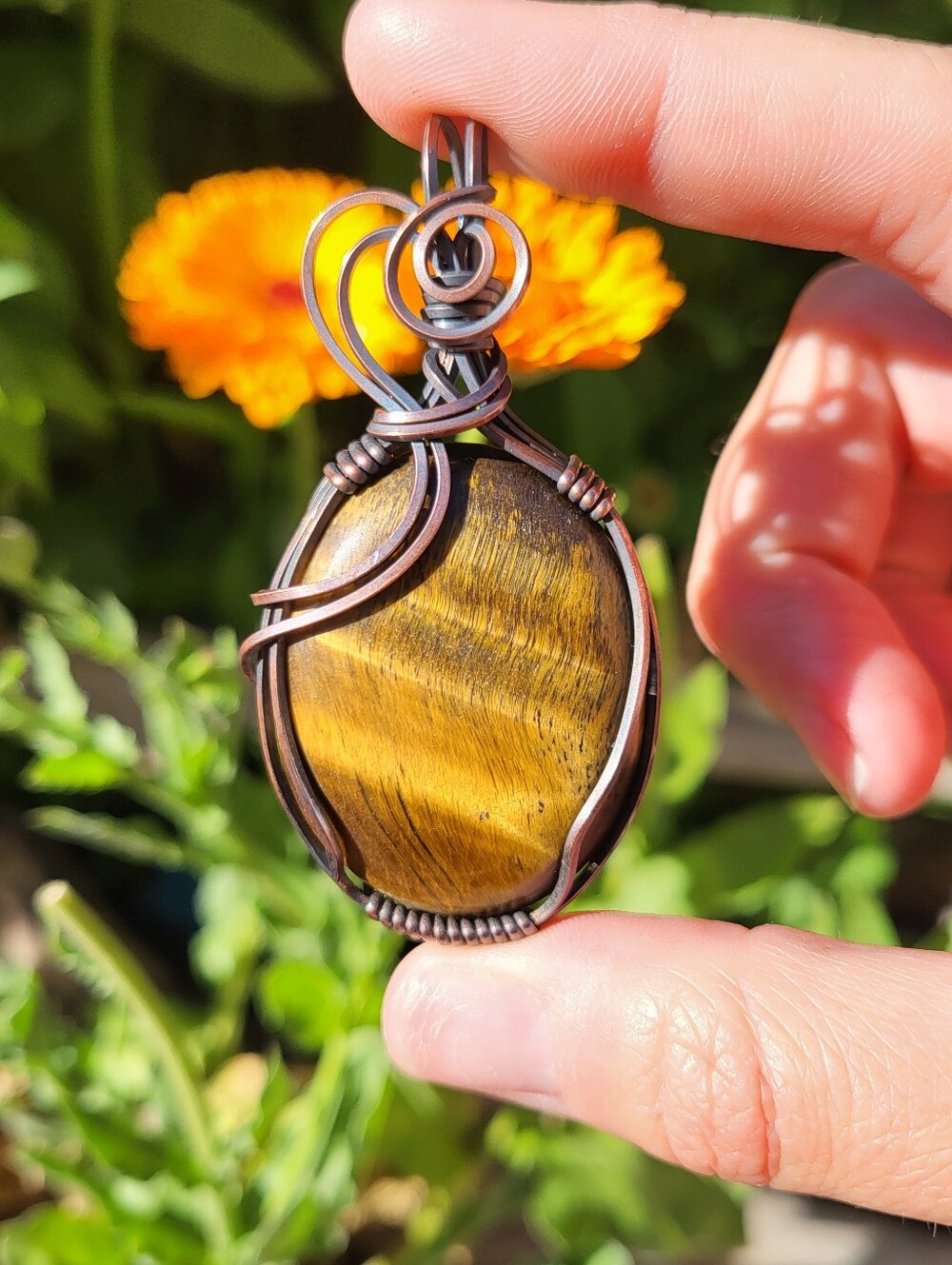 Tigers Eye Copper Wire Wrap Pendant